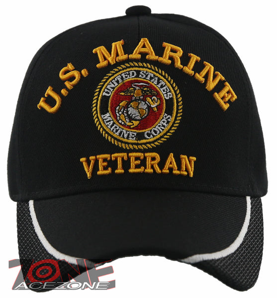 NEW! US MARINE CORPS VETERAN SIDE MESH USMC BALL CAP HAT BLACK