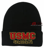 NEW! US MARINE CORPS SEMPER FI USMC BEANIE CAP HAT BLACK