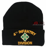 NEW! US ARMY 4TH INFANTRY DIVISION IVY BEANIE CAP HAT BLACK