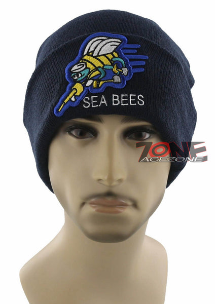 NEW! US NAVY USN SEABEES BEANIE CAP HAT NAVY