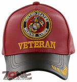NEW! US MARINE CORPS USMC VETERAN FAUX LEATHER CAP HAT BLACK RED