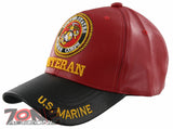 NEW! US MARINE CORPS USMC VETERAN FAUX LEATHER CAP HAT BLACK RED