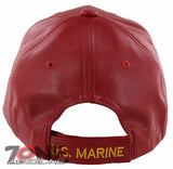 NEW! US MARINE CORPS USMC VETERAN FAUX LEATHER CAP HAT BLACK RED