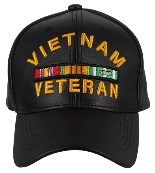 NEW! VIETNAM VETERAN FAUX LEATHER RIBBON BAR MILITARY BALL CAP HAT BLACK
