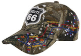 NEW! US ROUTE 66 LOS ANGELES TO CHICAGO ROUTE MAP BALL CAP HAT FOREST CAMO