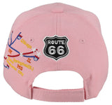 NEW! US ROUTE 66 LOS ANGELES TO CHICAGO ROUTE MAP BALL CAP HAT PINK