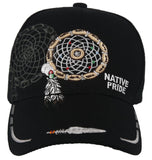 NATIVE PRIDE DREAM CATCHER FEATHER BALL CAP HAT BLACK