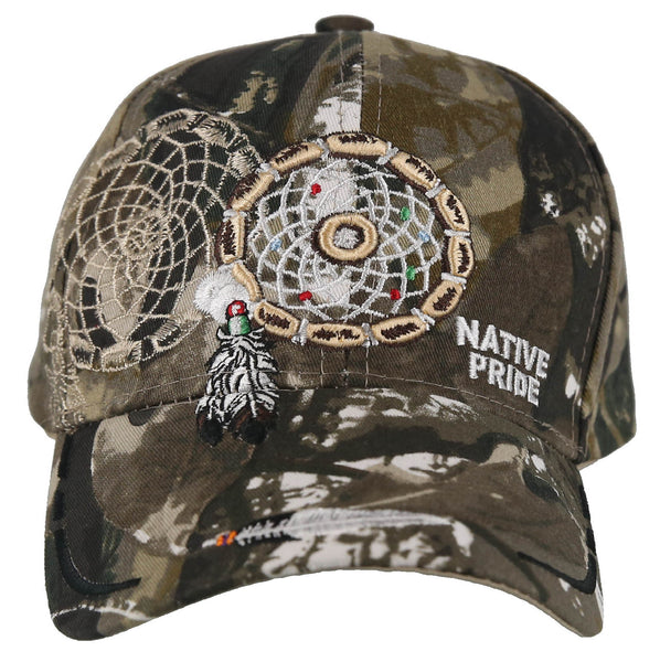 NATIVE PRIDE DREAM CATCHER FEATHER BALL CAP HAT FOREST CAMO