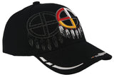 NATIVE PRIDE MEDICINE WHEEL HOOP FEATHER BALL CAP HAT BLACK