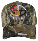 NATIVE PRIDE MEDICINE WHEEL HOOP FEATHER BALL CAP HAT FOREST CAMO