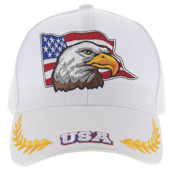 NEW! EAGLE USA FLAG LEAF BALL CAP HAT WHITE