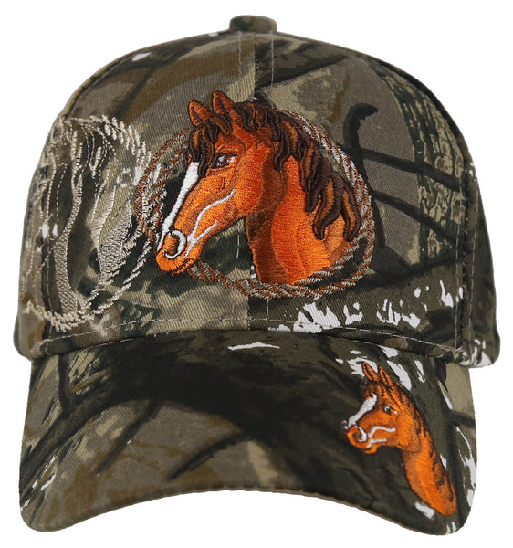 HORSE RODEO COWBOY COWGIRL BALL CAP HAT FOREST CAMO