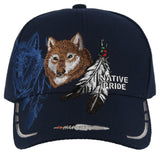 NEW! NATIVE PRIDE WOLF FEATHERS CAP HAT NAVY