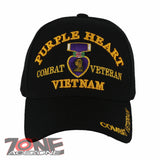 NEW! PURPLE HEART COMBAT VETERAN VIETNAM MILITARY BALL CAP HAT BLACK