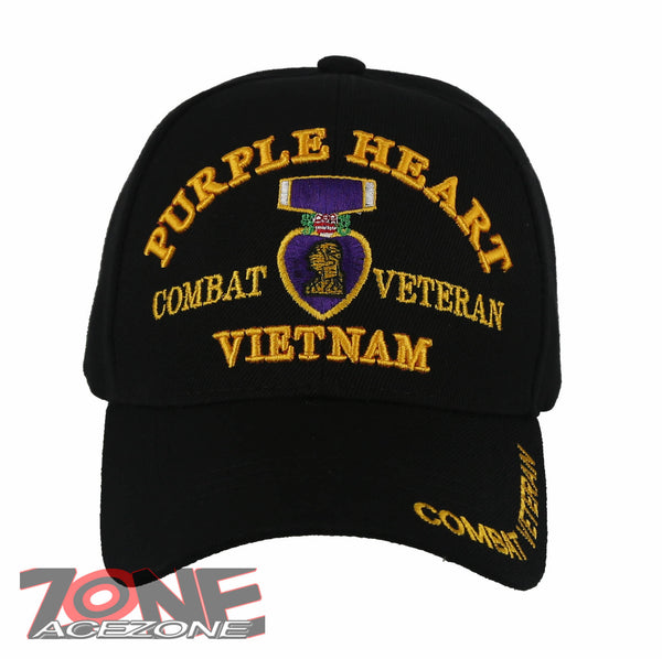 NEW! PURPLE HEART COMBAT VETERAN VIETNAM MILITARY BALL CAP HAT BLACK