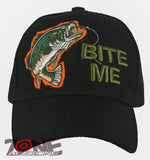 NEW! BIG BASS BITE ME FISHING BALL CAP HAT BLACK