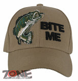 NEW! BIG BASS BITE ME FISHING BALL CAP HAT TAN