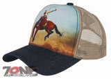NEW! MESH RODEO COWBOY HORSE SADDLE BRONC RIDING BALL CAP HAT BLUE JEAN TAN