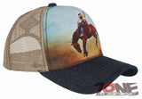 NEW! MESH RODEO COWBOY HORSE SADDLE BRONC RIDING BALL CAP HAT BLUE JEAN TAN