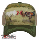 NEW! MESH COCKS FIGHT BALL CAP HAT OLIVE TAN