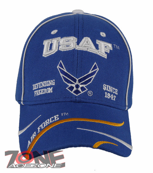 NEW! US AIR FORCE USAF WING DEFENDING FREEDOM SINCE 1947 BALL CAP HAT BLUE
