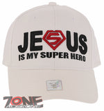 NEW! JESUS IS MY SUPER HERO CHRISTIAN COTTON BASEBALL CAP HAT WHITE