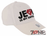 NEW! JESUS IS MY SUPER HERO CHRISTIAN COTTON BASEBALL CAP HAT WHITE