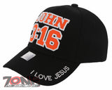 JESUS JOHN 3:16 I LOVE JESUS CHRISTIAN BASEBALL CAP HAT BLACK