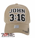 JESUS JOHN 3:16 I LOVE JESUS CHRISTIAN BASEBALL CAP HAT TAN