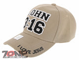 JESUS JOHN 3:16 I LOVE JESUS CHRISTIAN BASEBALL CAP HAT TAN
