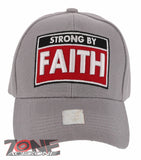 NEW! JESUS STRONG BY FAITH I LOVE JESUS CHRISTIAN BASEBALL CAP HAT GRAY