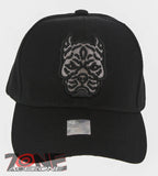 NEW! DOG PITBULL HEAD BASEBALL CAP HAT ALL BLACK