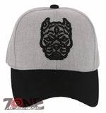 NEW! DOG PITBULL HEAD BASEBALL CAP HAT GRAY BLACK