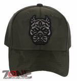NEW! DOG PITBULL HEAD BASEBALL CAP HAT CAMOUFLAGE OLIVE