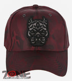 NEW! DOG PITBULL HEAD BASEBALL CAP HAT CAMOUFLAGE BURGUNDY