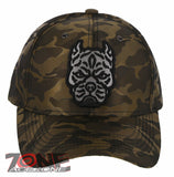 NEW! DOG PITBULL HEAD BASEBALL CAP HAT CAMOUFLAGE KHAKI
