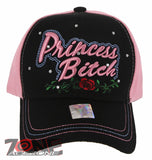 NEW! PRINCESS BITCH ROSE BASEBALL CAP HAT PINK BLACK