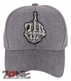 NEW! SKELETON HAND MIDDLE FINGER BASEBALL CAP HAT ALL GRAY