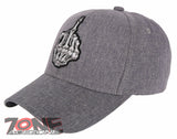 NEW! SKELETON HAND MIDDLE FINGER BASEBALL CAP HAT ALL GRAY