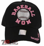 NEW! BASEBALL MOM SPORT STONE BASEBALL CAP HAT BLACK
