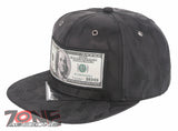 NEW! US 100 DOLLAR BILL PATCH FLAT BILL BASEBALL CAP HAT CAMOUFLAGE BLACK