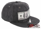 NEW! US 100 DOLLAR BILL PATCH FLAT BILL BASEBALL CAP HAT CAMOUFLAGE BLACK