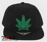 NEW! MARIJUANA WEED LEAF CANNABIS FLAT BILL SNAPBACK BASEBALL CAP HAT BLACK