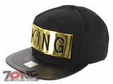 NEW! GOLD METAL KING PATCH FLAT LEATHER BILL SNAPBACK BASEBALL CAP HAT BLACK
