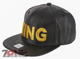 NEW! GOLD KING FAUX LEATHER FLAT BILL SNAPBACK BASEBALL CAP HAT BLACK