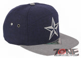 NEW! DALLAS STAR TEXAS FLAT BILL 7 PANEL SNAPBACK BASEBALL CAP HAT GRAY NAVY