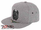 NEW! DOG PITBULL HEAD FLAT BILL 7 PANEL SNAPBACK BASEBALL CAP HAT GRAY
