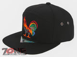NEW! COCK ROOSTER FIGHT FLAT BILL 7 PANEL SNAPBACK BASEBALL CAP HAT BLACK