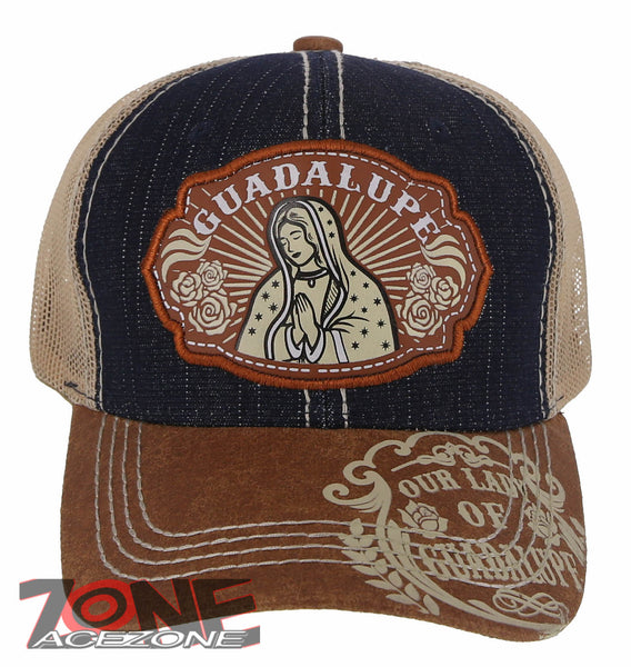 NEW! OUR LADY OF GUADALUPE CATHOLIC MEXICAN TRUCKER BASEBALL CAP HAT BLUE JEAN