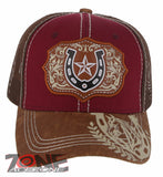 NEW! RODEO HORSE SHOE STAR MESH TRUCKER SNAPBACK BASEBALL CAP HAT BURGUNDY